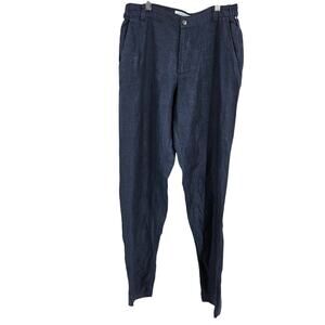 Peacock Blue Capetown Mens Linen Trousers Blue Straight Leg Lightweight Size 32